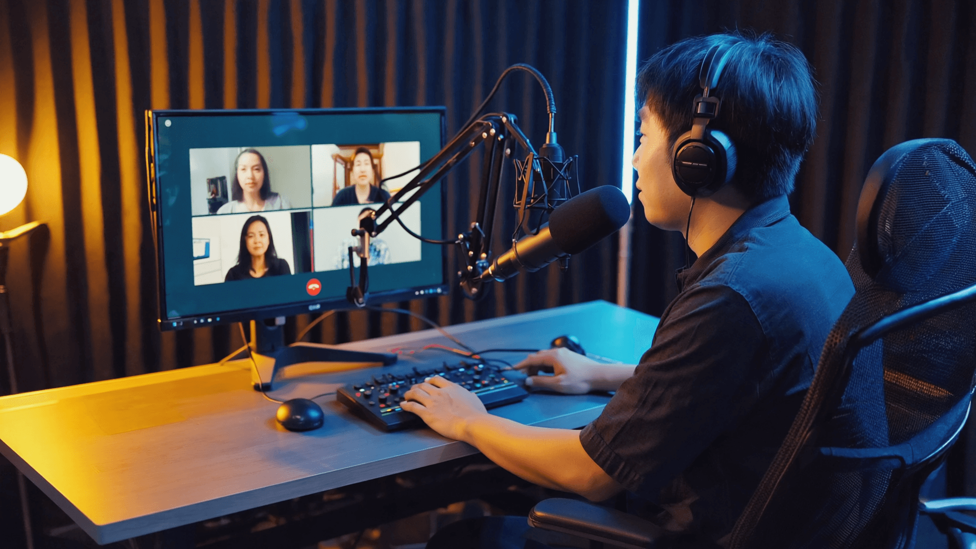 A remote recording session with guests joining by video