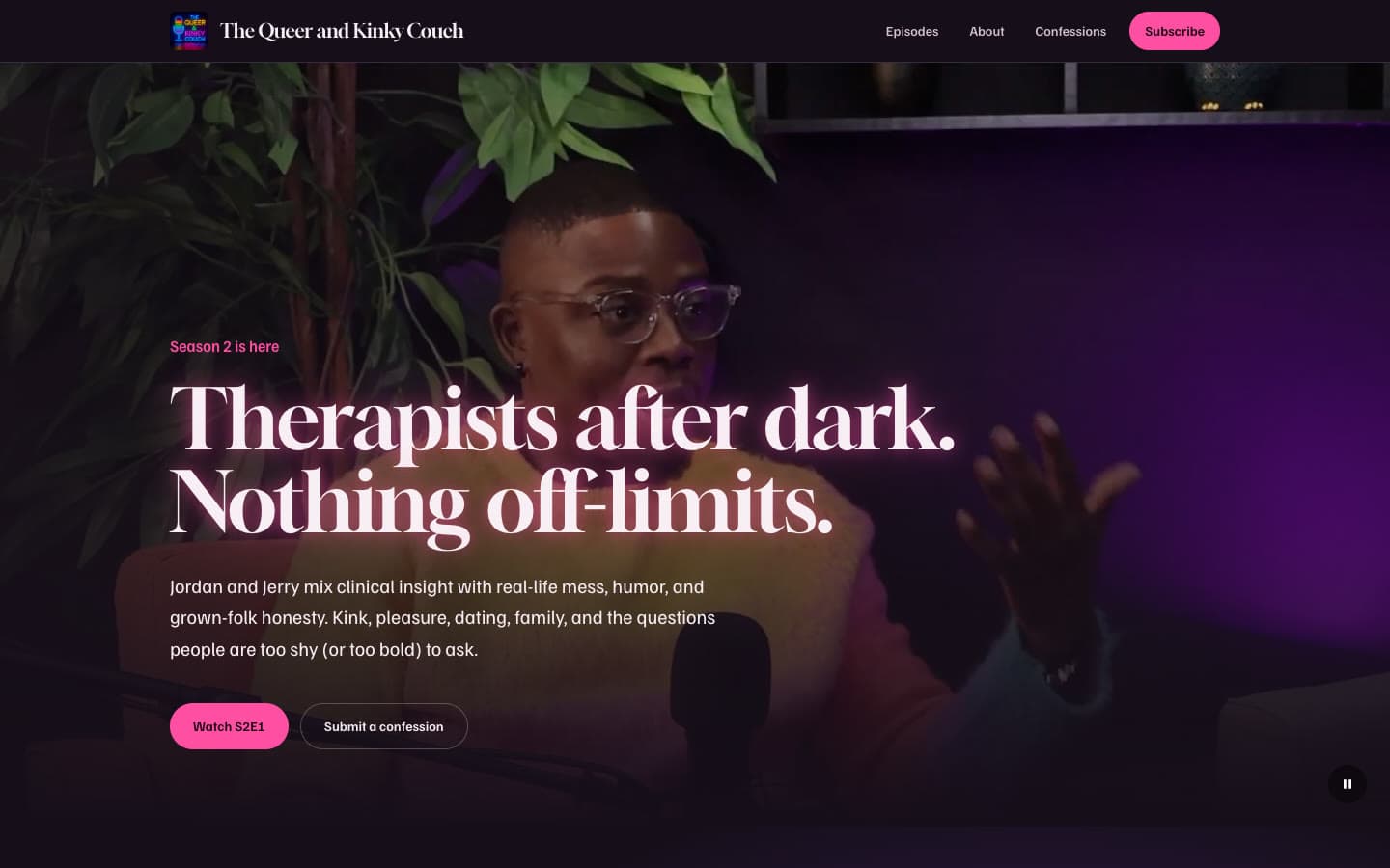 The home page of The Queer and Kinky Couch on a computer