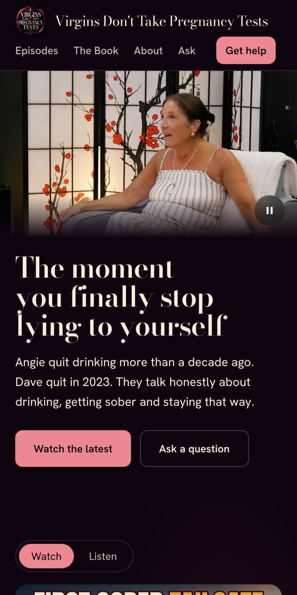 The home page of Virgins Don't Take Pregnancy Tests on a phone